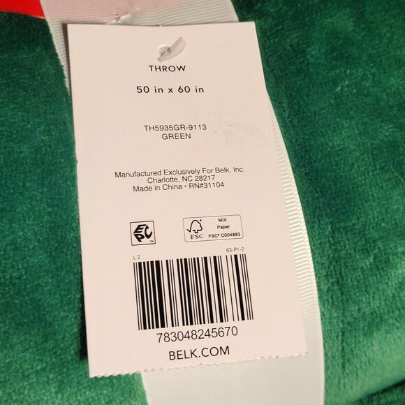 Joyland Plush Throw 50"x 60" Soft & Cozy Green Christmas Blanket Sherpa New Belk - Picture 6 of 6